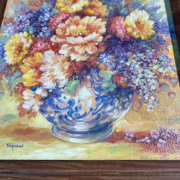 Maureen Tarazon OOAK Signed 1986 Garden Flowers Oil Painting 5x7 Canvas, Framed - Picture 7 of 14